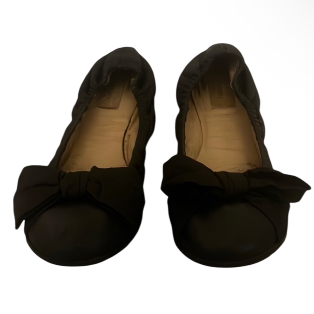 Authentic Valentino luxury designer black leather bow ballet flats sz 7 Euro 37 - Picture 5 of 12